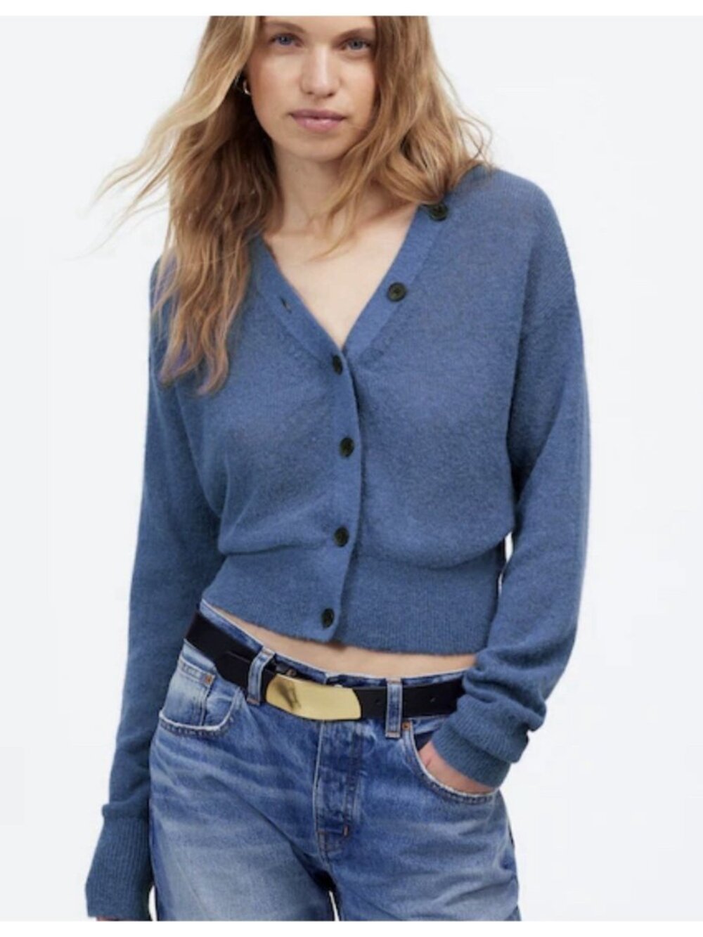 Madewell Alpaca Blend V Neck Cardigan Womens XL Delphinium Blue MSRP $98
